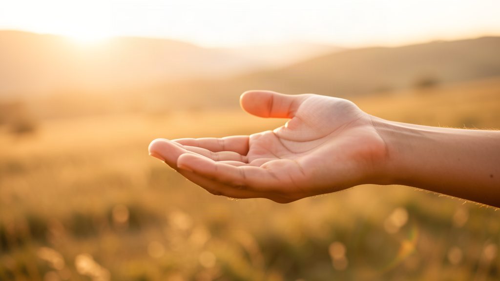 Open hands held out in soft morning light